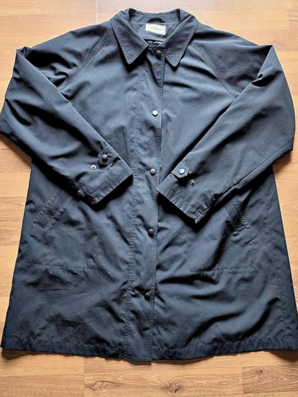 Womens L.L.Bean Plaid-Lined Black Trench Coat